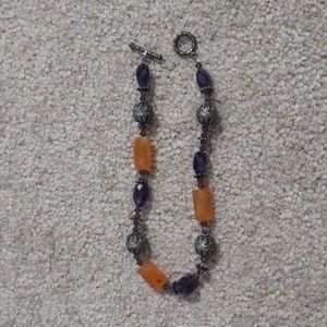 Orange, purple and silver metal Toggle anklet, ankle bracelet